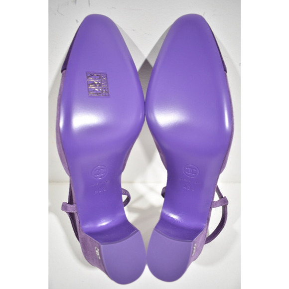 Chanel 23S Mademoiselle Coco Sling Purple Suede Slingback Sandal Block Heel 40.5 - Picture 11 of 11